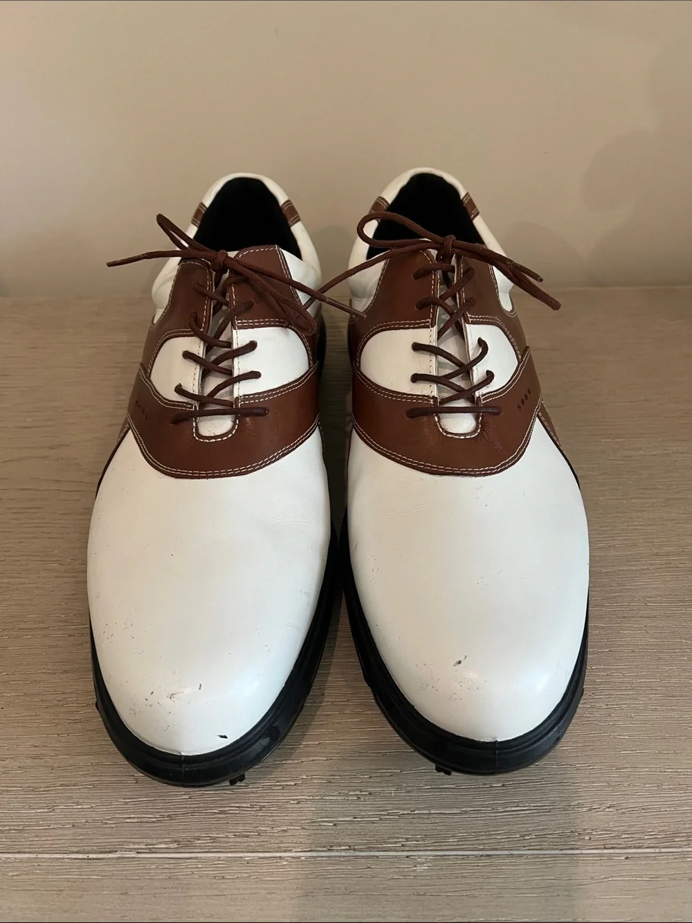 Men's Ecco golf shoes cleat Two-Tone White and Brown size 47 (13-13.5)